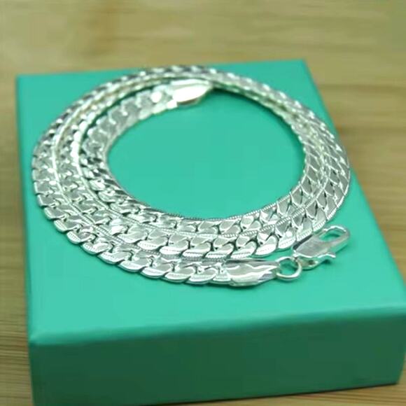 925 Sterling Silver Cuban Snake Chain Necklace Vintage Fashion Christmas Gift